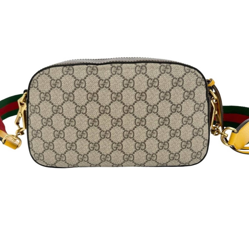 Gucci Beige GG Supreme Crossbody Bag with Green-Red Strap and Yellow Trim - Picture 2 of 14